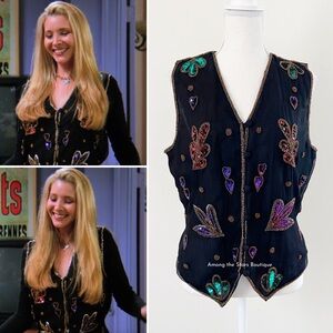 Rare 90s Vintage Embellished Sequin & Beaded Silk Vest ASO Phoebe in Friends